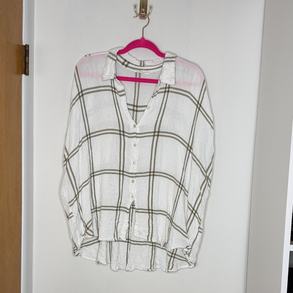 Jane and Delancey White and Green Plaid Button-Down Shirt - Picture 2 of 8